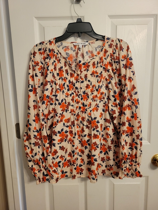 Elizabeth and James Tops - Elizabeth and James Cream Blouse with Orange & Navy Floral Print